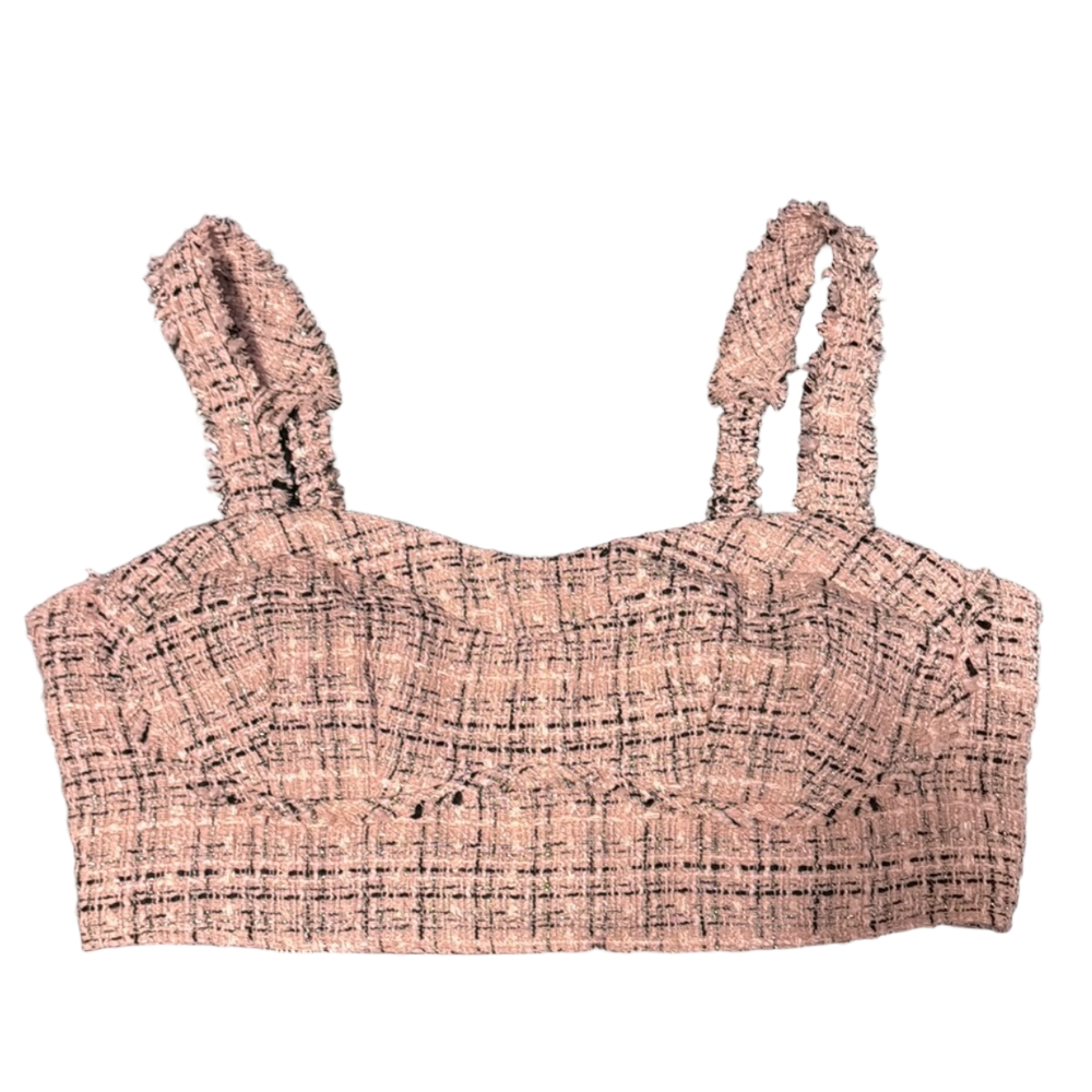 wild fable light pink tweed bustier crop top xxl | black + silver accents nwt